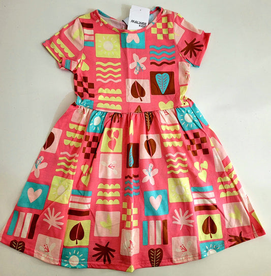 Vestido curto evase babado estampado Malwee